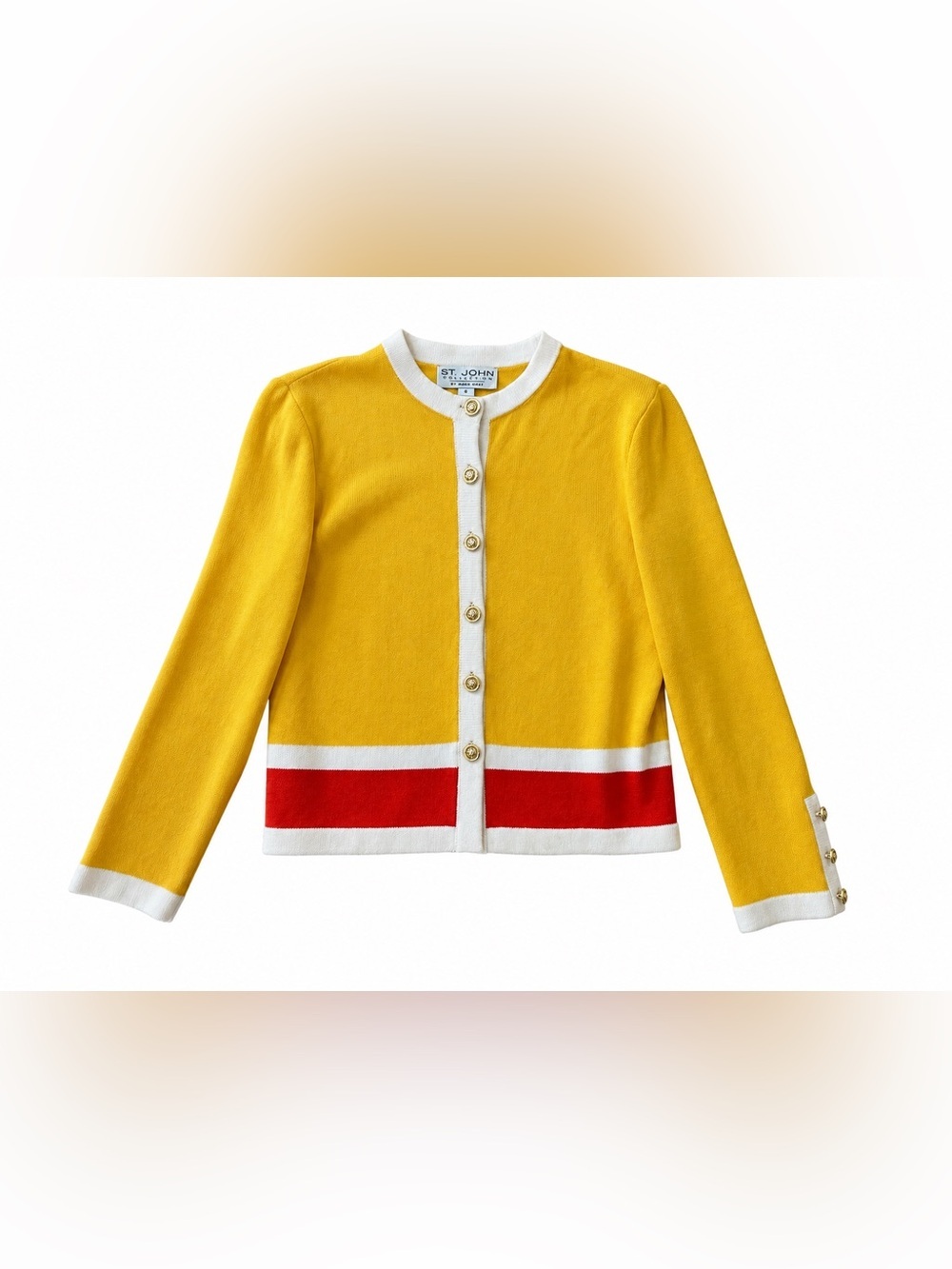 St. John Collection by Marie Gray Santana Knit Cardigan Yellow Red Stripe Size S